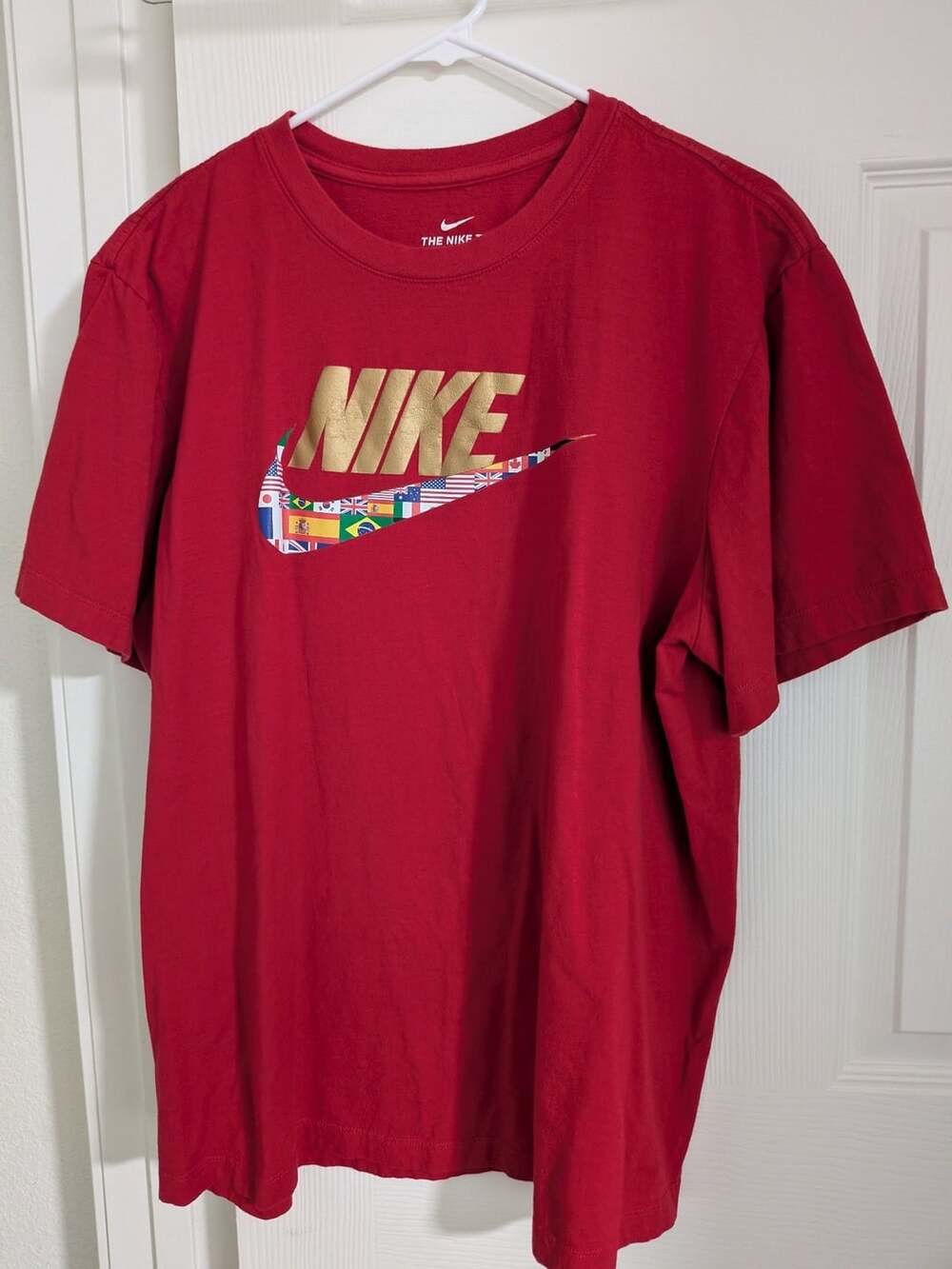 Nike Red and Gold International Flags Swoosh T-Shirt